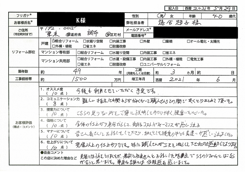 K様(東京都調布市)