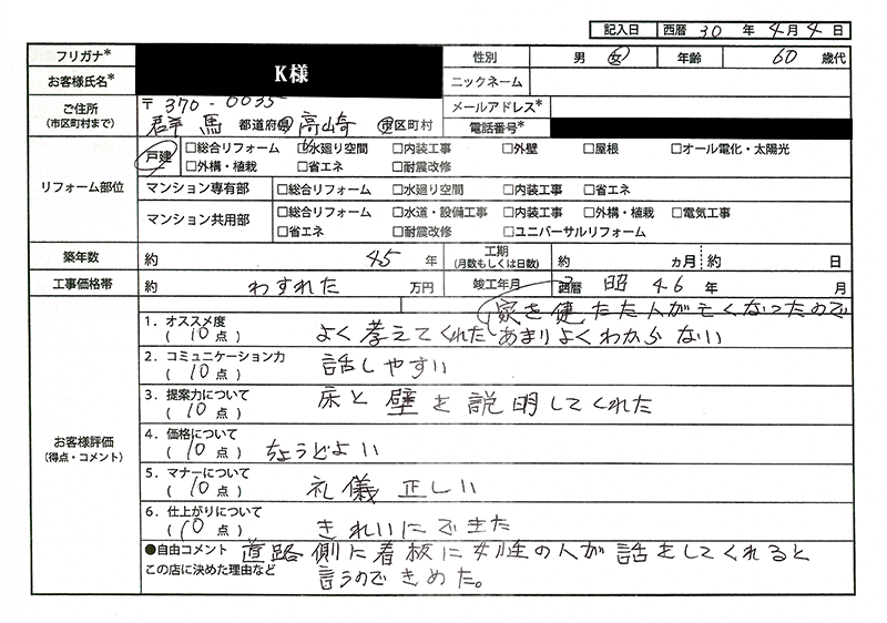  K様(群馬県高崎市)